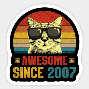 Awesome Since 2007 17th Birthday Gifts Cat Lover Sticker